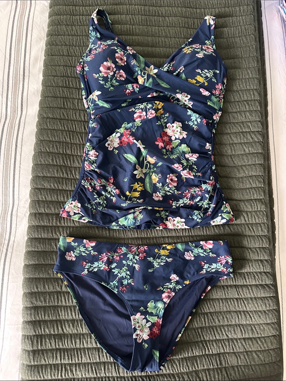 Floral Navy Tankini Top and Bikini Bottoms - Women's Swim Set